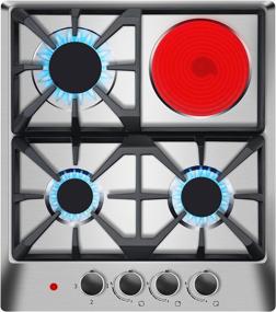 img 4 attached to 🔥 24×20 Inches Stainless Steel Gas Cooktop Built-in Gas Stove with 3 Sealed Burners +1 Electric Stove, Cast Iron Grate Stove-Top, LPG/NG Dual Fuel, Thermocouple Protection, Easy-to-Clean Surface