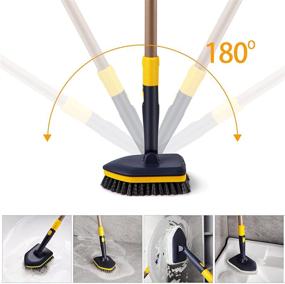 img 1 attached to Adjustable Telescopic Tub Tile Scrubber Brush with Stiff Bristles and Scouring Pads - 2 in 1 Cleaning Tool for Bathroom, Kitchen, Toilet, Wall, Sink - Non-Scratch - 58.2-inch