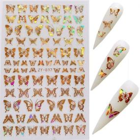 img 1 attached to Butterfly Nail Art Stickers Decals - Laser Butterfly Stickers, Nail Designs with 3D Gold Butterflies - Adhesive Sticker Sheets for Luxury Nail Foil and Art Decoration - Set of 8 Pcs