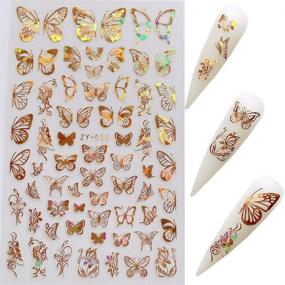 img 2 attached to Butterfly Nail Art Stickers Decals - Laser Butterfly Stickers, Nail Designs with 3D Gold Butterflies - Adhesive Sticker Sheets for Luxury Nail Foil and Art Decoration - Set of 8 Pcs