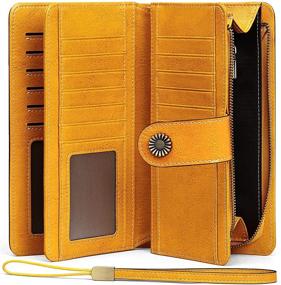 img 4 attached to 👜 Seammer Women's Large Capacity RFID Blocking Leather Wallet: Stylish Ladies Wristlet Purse (Yellow)