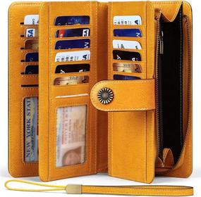 img 3 attached to 👜 Seammer Women's Large Capacity RFID Blocking Leather Wallet: Stylish Ladies Wristlet Purse (Yellow)