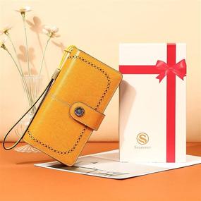 img 2 attached to 👜 Seammer Women's Large Capacity RFID Blocking Leather Wallet: Stylish Ladies Wristlet Purse (Yellow)