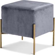 🛋️ modern velvet upholstered ottoman in grey with sturdy gold stainless steel legs - meridian furniture isla collection, 15.5" w x 15.5" d x 17.5" h logo