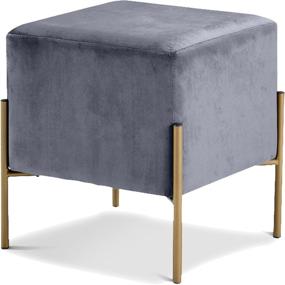 img 3 attached to 🛋️ Modern Velvet Upholstered Ottoman in Grey with Sturdy Gold Stainless Steel Legs - Meridian Furniture Isla Collection, 15.5" W x 15.5" D x 17.5" H