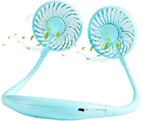img 1 attached to 🔵 Portable Neck Fan - Hands-Free Cooling Device, Rechargeable Battery Operated Personal Fan with Mini USB, Wearable Hanging Necklace Fan in Blue