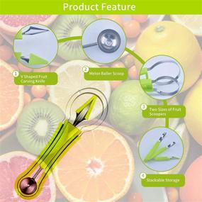 img 1 attached to 5-Piece Melon Baller Scoop Set: 4-in-1 Stainless Steel Fruit Scooper, Seed Remover, Cutter, Double-Sided Melon Baller Spoon, Avocado Cutter, Watermelon Carving Knife – Pulp Separator and Fruit Slicer