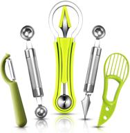 5-piece melon baller scoop set: 4-in-1 stainless steel fruit scooper, seed remover, cutter, double-sided melon baller spoon, avocado cutter, watermelon carving knife – pulp separator and fruit slicer logo