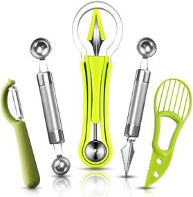 img 4 attached to 5-Piece Melon Baller Scoop Set: 4-in-1 Stainless Steel Fruit Scooper, Seed Remover, Cutter, Double-Sided Melon Baller Spoon, Avocado Cutter, Watermelon Carving Knife – Pulp Separator and Fruit Slicer