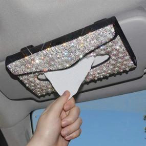 img 4 attached to 🚘 Держатель салфеток для автомобиля Dotesy Bling Sparkling с отделкой из кожи и кристаллов - жемчужно-черный