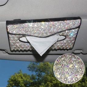 img 1 attached to 🚘 Держатель салфеток для автомобиля Dotesy Bling Sparkling с отделкой из кожи и кристаллов - жемчужно-черный