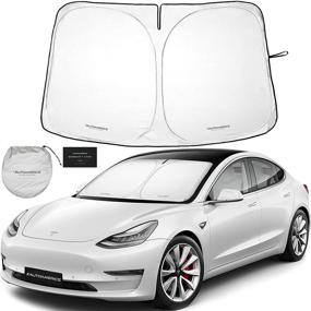 img 4 attached to Автомобильная шторка Autoameric из 1 части, разработанная для Tesla Model 3 и Model Y - верхняя складная легкая штора M3 - защитный экран от солнца для переднего окна автомобиля - премиальные аксессуары Tesla Automotive.