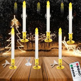 img 4 attached to 6-Pack Flameless Taper Candle Set for Christmas Windows: Battery-Operated LED Flickering Candle Lights with Remote Control, Timer, 6 Clip-on Holders, 6 Suction Cups, and Golden Candleholders – Ideal Christmas Decor