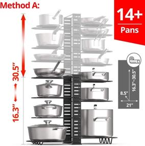 img 3 attached to 🍳 Vdomus Adjustable Pot Rack Organizer with 4 DIY Methods, Expandable up to 31 inches, Holds 13+ Pans, Black Metal Kitchen Cabinet Pantry Pot Lid Holder