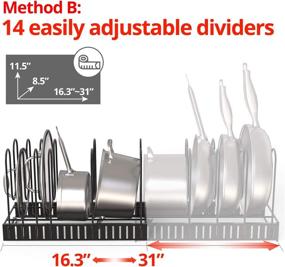 img 2 attached to 🍳 Vdomus Adjustable Pot Rack Organizer with 4 DIY Methods, Expandable up to 31 inches, Holds 13+ Pans, Black Metal Kitchen Cabinet Pantry Pot Lid Holder