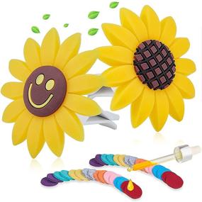 img 4 attached to Sunflower Car Accessories: 2 Air Vent Clips with 32 Felt Pads | Yellow Sunflower and Cute Smile Face Air Freshener Decorations for Car Vent