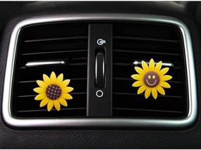 img 3 attached to Sunflower Car Accessories: 2 Air Vent Clips with 32 Felt Pads | Yellow Sunflower and Cute Smile Face Air Freshener Decorations for Car Vent