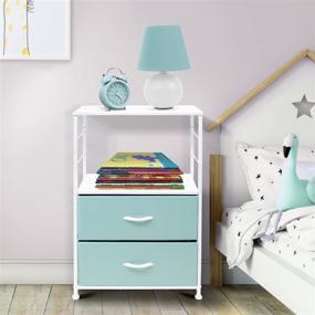 img 3 attached to 🛏️ Sorbus Nightstand 2-Drawer Shelf Storage - Bedside Furniture & Accent End Table Chest for Home, Bedroom, Office, College Dorm - Sturdy Steel Frame, Wooden Top, Convenient Pull-Out Fabric Bins - Aqua