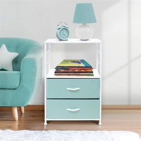 img 1 attached to 🛏️ Sorbus Nightstand 2-Drawer Shelf Storage - Bedside Furniture & Accent End Table Chest for Home, Bedroom, Office, College Dorm - Sturdy Steel Frame, Wooden Top, Convenient Pull-Out Fabric Bins - Aqua