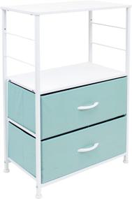 img 4 attached to 🛏️ Sorbus Nightstand 2-Drawer Shelf Storage - Bedside Furniture & Accent End Table Chest for Home, Bedroom, Office, College Dorm - Sturdy Steel Frame, Wooden Top, Convenient Pull-Out Fabric Bins - Aqua