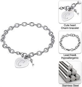 img 3 attached to ❤️ Heart Initial Charm Bracelet for Women - Stainless Steel Heart Engraved Alphabet Bangle with Cute Key - Birthday & Christmas Jewelry Gift for Women, Teens, and Girls