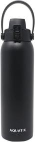 img 4 attached to 🥤 New Aquatix (Black, 32 oz) Stainless Steel Double Wall Vacuum Insulated Sports Water Bottle - Flip Top Cap, Removable Strap Handle - Keeps Drinks Cold for 24 Hours, Hot for 6 Hours