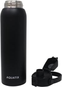 img 2 attached to 🥤 New Aquatix (Black, 32 oz) Stainless Steel Double Wall Vacuum Insulated Sports Water Bottle - Flip Top Cap, Removable Strap Handle - Keeps Drinks Cold for 24 Hours, Hot for 6 Hours