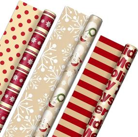 img 4 attached to 🎁 Hallmark Reversible Christmas Wrapping Paper - Merry Holidays Theme (3 Rolls: Total 120 sq. ft.) - Snowflakes, Snowmen, and Red Stripes