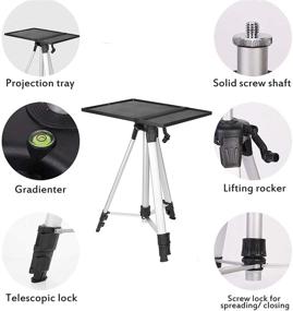 img 1 attached to 📽️ Adjustable Aluminum Tripod Projector Stand with Tray Holder and Storage Bag - Ideal for Projectors, Laptops, and Photography - Height Range 21 to 54 inches
