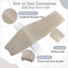 img 2 attached to 💇 Easyouth 20inch White Platinum Blonde Sew in Hair Extensions - Full Head Remy Hair Weave Bundles for Women