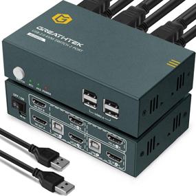 img 4 attached to GREATHTEK HDMI Dual Monitor KVM Switch - Extended Display 2 Port with 4 USB 2.0 Hub, UHD 4K@60Hz Resolution YUV4:4:4 - Downward Compatible | Button Switch | Includes All Necessary Cables