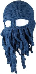 img 4 attached to 👑 Kafeimali Men's Barbarian Vagabond Beanie with Foldaway Beard - Original Octopus Pirate Hat Bearded Cap