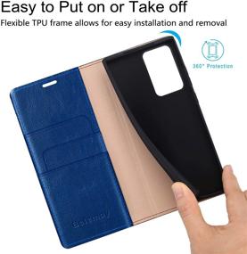 img 1 attached to 🔵 Belemay Wallet Case for Samsung Galaxy Note 20 Ultra 5G: Cowhide Leather Flip Folio Cover with RFID Blocking & Card Holder - Blue