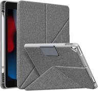 📱 moko denim gray origami standing shell case with pencil holder - compatible with ipad 10.2 inch (9th / 8th / 7th gen 2021/2020/2019) and air 3 10.5 2019 - multi angle magnetic tpu back cover logo