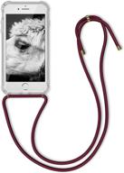 kwmobile crossbody case compatible with apple iphone 7/8 / se (2020) - case clear tpu phone cover w/lanyard cord strap - transparent/dark red logo