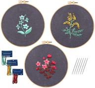 🧵 complete embroidery starter kit for beginners: 3 sets of cross stitch kits with floral pattern cloth, threads, hoop - perfect for kids and adults logo