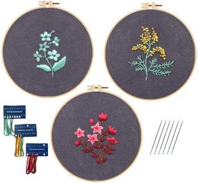 img 4 attached to 🧵 Complete Embroidery Starter Kit for Beginners: 3 Sets of Cross Stitch Kits with Floral Pattern Cloth, Threads, Hoop - Perfect for Kids and Adults