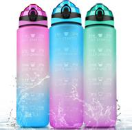 gjlpmy 32oz non-toxic tritan plastic sports water bottles - motivational fitness water jug with time marker, wide mouth leakproof design for gym, outdoor exercise, and office - bpa free (blue purple) logo