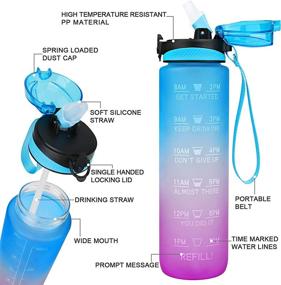 img 3 attached to GJLPMY 32oz Non-Toxic Tritan Plastic Sports Water Bottles - Motivational Fitness Water Jug with Time Marker, Wide Mouth Leakproof Design for Gym, Outdoor Exercise, and Office - BPA Free (Blue Purple)