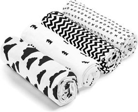img 1 attached to 👶 Soft Pure Cotton Muslin Swaddle Blankets – 4 Pack of Breathable Unisex Baby Swaddle Blankets in Black White Designs – Multipurpose 47x47 inch Muslin Blankets