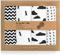 👶 soft pure cotton muslin swaddle blankets – 4 pack of breathable unisex baby swaddle blankets in black white designs – multipurpose 47x47 inch muslin blankets logo