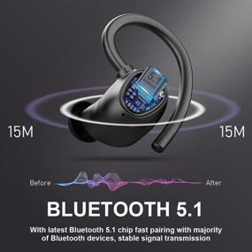 img 2 attached to 🎧 Беспроводные наушники Rinsmola Bluetooth 5.1, спортивные наушники, 6D стерео шумоподавление, с микрофоном, крючками для ушей, водонепроницаемые IPX7, 48 часов проигрывания, гарнитура для бега в тренажерном зале.