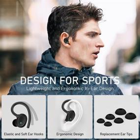 img 1 attached to 🎧 Беспроводные наушники Rinsmola Bluetooth 5.1, спортивные наушники, 6D стерео шумоподавление, с микрофоном, крючками для ушей, водонепроницаемые IPX7, 48 часов проигрывания, гарнитура для бега в тренажерном зале.