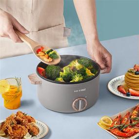 img 3 attached to 🍲 Hytric Mini Electric Multifunction Cooker, 1.5L Hot Pot for Shabu-Shabu, Stir Fry, Noodles, Pasta, Nonstick Sauté Pan, Dual Power Control Ramen Cooker for Dorm and Office