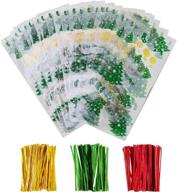 christmas cellophane bags set: 100 pieces christmas tree patterns treat bags with 150 twist ties - ideal for festive goodies and party supplies logo