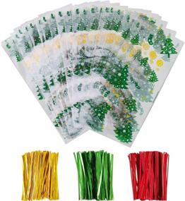 img 4 attached to Christmas Cellophane Bags Set: 100 Pieces Christmas Tree Patterns Treat Bags with 150 Twist Ties - Ideal for Festive Goodies and Party Supplies