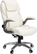 amazoncommercial ergonomic high-back bonded leather executive chair: flip-up arms, lumbar support, cream logo