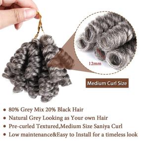 img 3 attached to 5-пачка коротких кудрявых волос Saniya Curl для черных женщин MIMAN длиной 10 дюймов, объемные косички крючком - синтетические волосы для плетения (смесь черного и серого цветов)