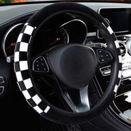 🚗 защитный чехол на руль автомобиля zacoo мягкий и пушистый, универсальный, обеспечивающий тепло в зимний период, подходит для грузовиков, внедорожников и легковых автомобилей, размер 14-15 дюймов (черно-белого цвета) логотип