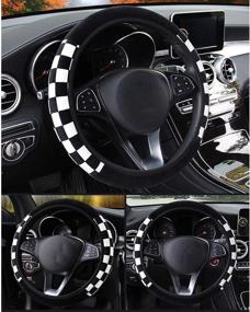 img 2 attached to 🚗 Защитный чехол на руль автомобиля ZaCoo мягкий и пушистый, универсальный, обеспечивающий тепло в зимний период, подходит для грузовиков, внедорожников и легковых автомобилей, размер 14-15 дюймов (черно-белого цвета)